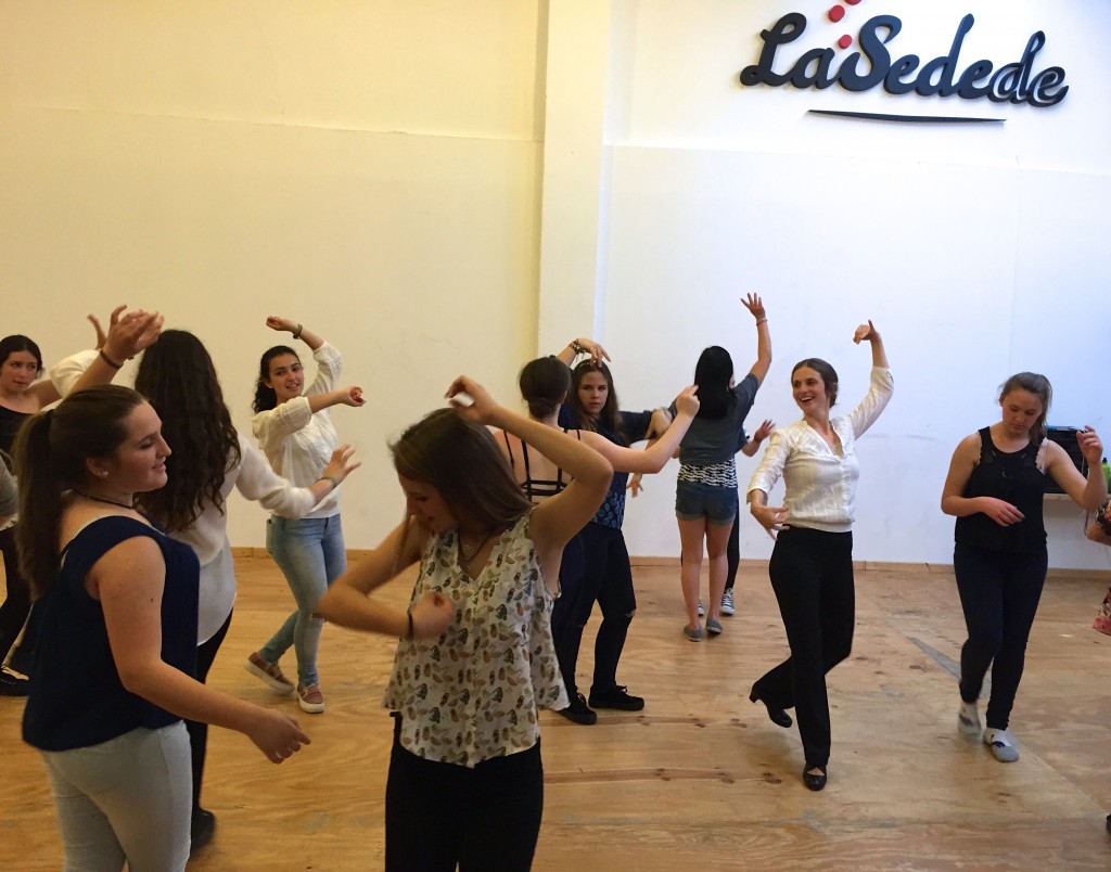 The group in the later stages of the dance course with our teacher, Eva.