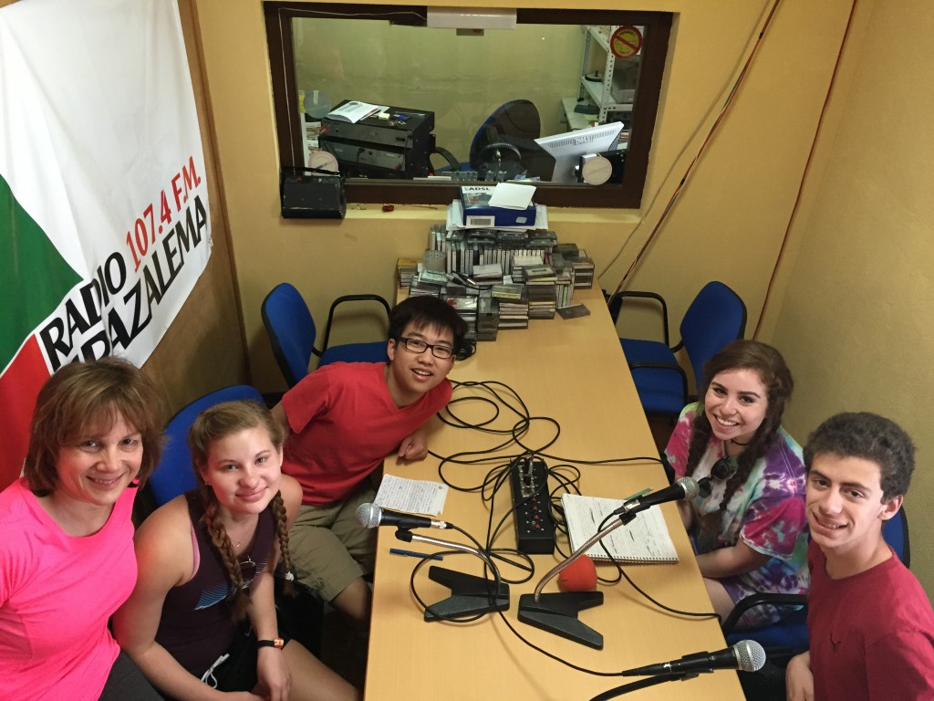 Ms. Bryant, Natalya, Thomas, Arielle, and Paul in the studios of Radio Grazalema.